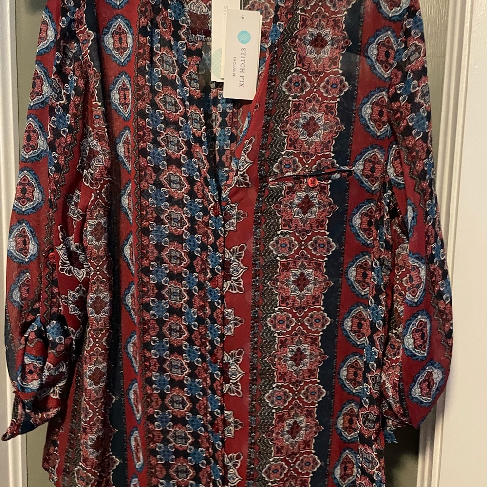 Women's Red and Blue Patterned Top